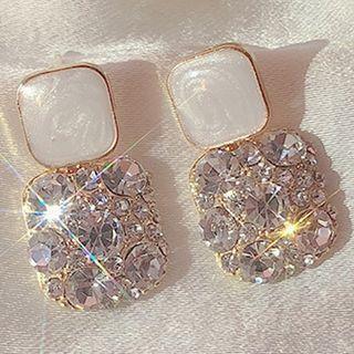 Square Rhinestone Alloy Dangle Earring 1 Pair - White & Gold - One Size