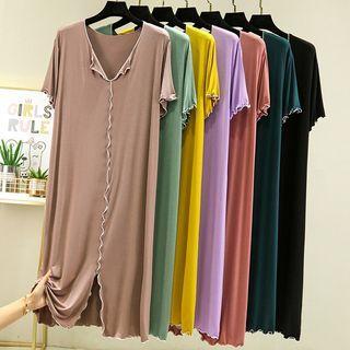 Short-sleeve Lettuce Edge Midi Sleep Dress
