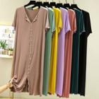 Short-sleeve Lettuce Edge Midi Sleep Dress