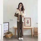 Set: V-neck Two Tone Knit Cardigan + Plain Straight Leg Dress Pants