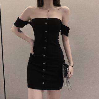 Button-detail Off-shoulder Dress
