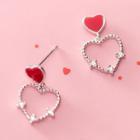 Heart Ear Stud 1 Pair - S925 Silver - Red Heart - Silver - One Size