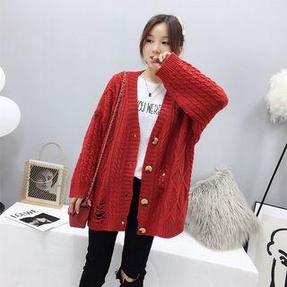 Distressed Cable-knit Loose-fit Cardigan