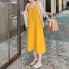 Sleeveless Midi A-line Dress / Cardigan / Set