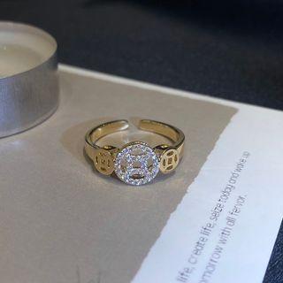 Rhinestone Hoop Open Ring 1 Pc - Gold - One Size