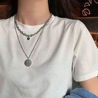 Lettering Layered Necklace Silver - One Size