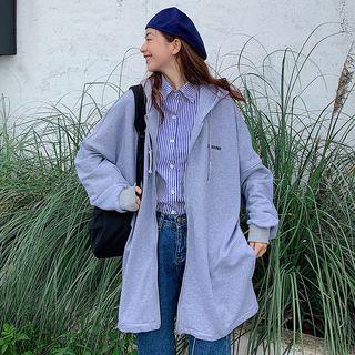 Hooded Letter Embroidered Long Zip Jacket