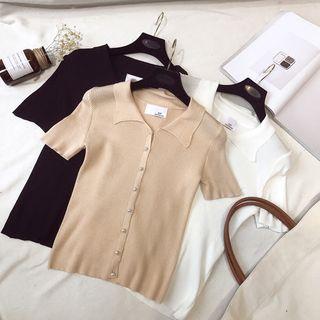 Buttoned Short-sleeve Knit Top