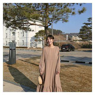 Ruffle-hem Crinkled Maxi Dress Light Pink - One Size