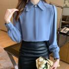 Long-sleeve Plain Draped Shirt