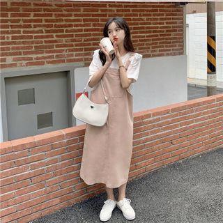Puff-sleeve Ruffled Blouse / Midi Jumper Dress