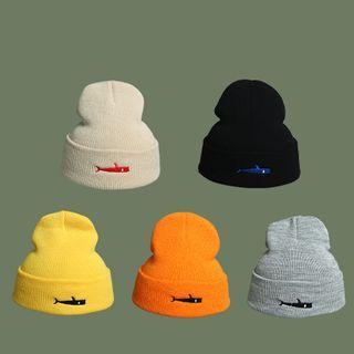 Shark Embroidered Knit Beanie