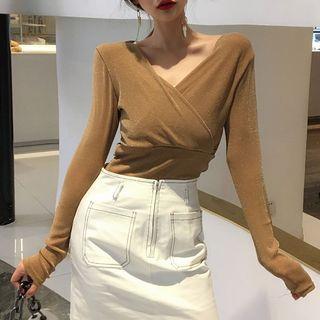 Long Sleeve V-neck Glittered Top