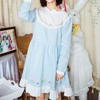 Floral Embroidered Long-sleeve A-line Dress