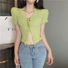 Frilled Short-sleeve Slim-fit Knit Top
