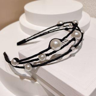 Faux Pearl Layered Headband Black - One Size