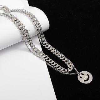 Layered Smiley Pendant Chain Necklace As Shown In Figure - One Size