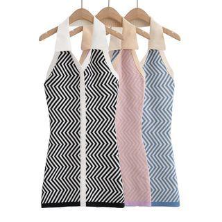 Halter-neck Collared Patterned Sheath Dress