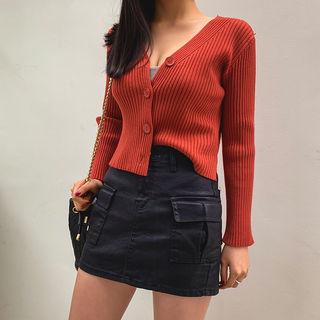 Inset Shorts Patch-pocket Coated Mini Skirt