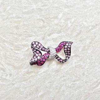 18k Black Gold Bow Brooch Set With Pink Sapphire & Diamond One Size