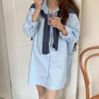 Long-sleeve Mini Shirtdress / Knit Cape