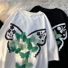 Elbow-sleeve Butterfly Accent T-shirt