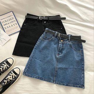 High-waist A-line Denim Skirt With Belt