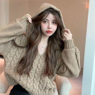 Hooded Cable Knit Cropped Sweater