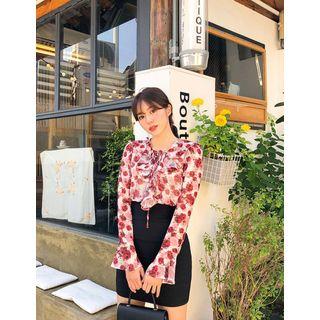 Tie-neck Ruffled Rosette Blouse Red - One Size