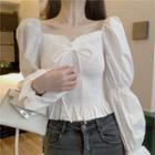 Puff Sleeve Frill Trim Sweetheart Neck Cropped Top