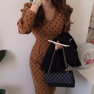 V-neck Dotted Skinny Dress
