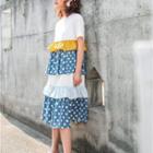 Elbow-sleeve Polka Dot Paneled A-line Midi Tiered Dress