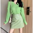 V-neck Sweater / A-line Mini Skirt