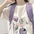 Elbow-sleeve Graphic Print Vintage T-shirt