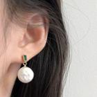 Faux-pearl Drop Earring 1 Pair - Green Rhinestone - White - One Size