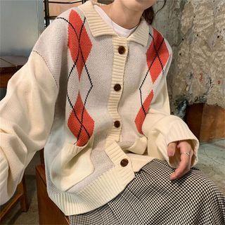 Argyle Collared Cardigan Almond - One Size