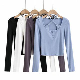 Long-sleeve Halter Henley Top