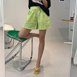 Drawstring Leopard Wide-leg Shorts