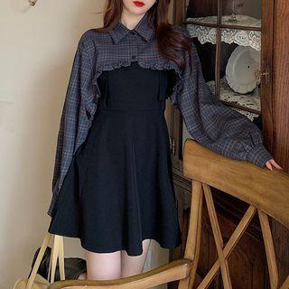 Plaid Cropped Shirt / Spaghetti Strap Dress