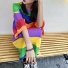 Color-block Striped Loose-fit Short-sleeve Top