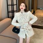 Quilted Bow Accent Button-up Coat