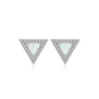 Sterling Silver Simple And Fashion Geometric Triangle White Imitation Opal Studs With Cubic Zirconia Silver - One Size