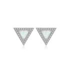 Sterling Silver Simple And Fashion Geometric Triangle White Imitation Opal Studs With Cubic Zirconia Silver - One Size