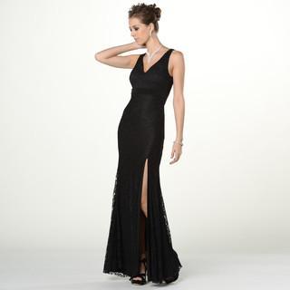 Sleeveless Beaded Lace Sheath Evening Gown Black - One Size