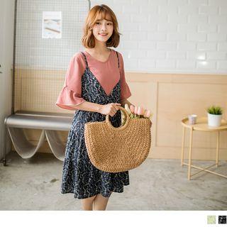 Spaghetti-strap V-neck Floral Dress