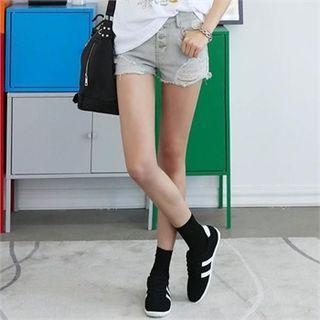 Distressed Button-front Shorts