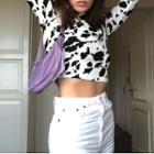 Long Sleeve Cow Print Cropped T-shirt