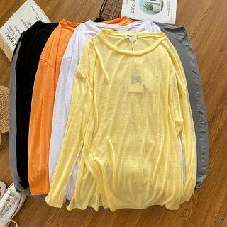 Long Sleeve Slit Sheer T-shirt