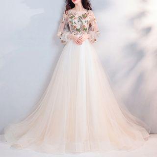 Floral Appliqued A-line Wedding Gown