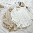 Ruffled-trim Flare-sleeve Single-breasted Long-sleeve Blouse